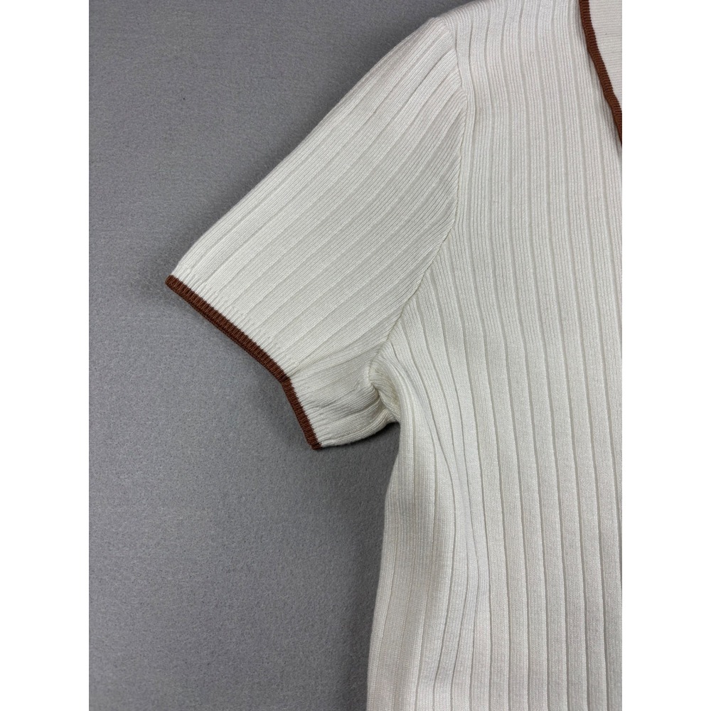 Marled 2 Piece Skirt Set XL White Ribbed Knit Polo Top Midi Skirt Cream Co-ord - Picture 10 of 14